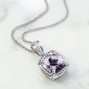 14k White Gold Chain 14k Pink Tourmaline Sterling Silver Necklace